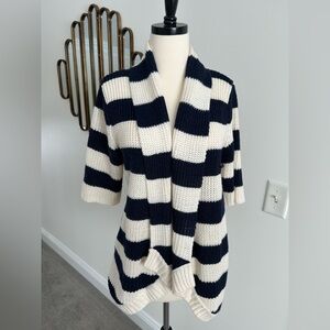 NWOT Sweater Project NAVY BLUE Cream Striped Cardigan Sweater Chunky Cozy Large